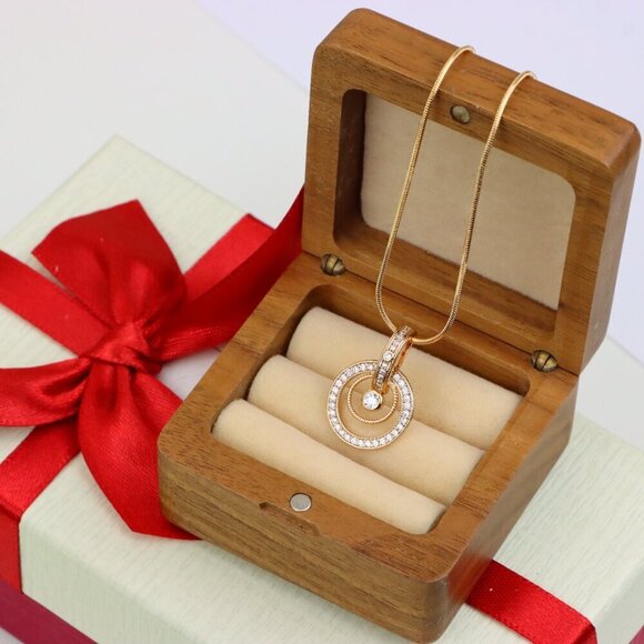 "Elegant Rose Gold Circular Pendant with Sparkling Crystal Accents, XPPT1221 - Picture 13 of 13